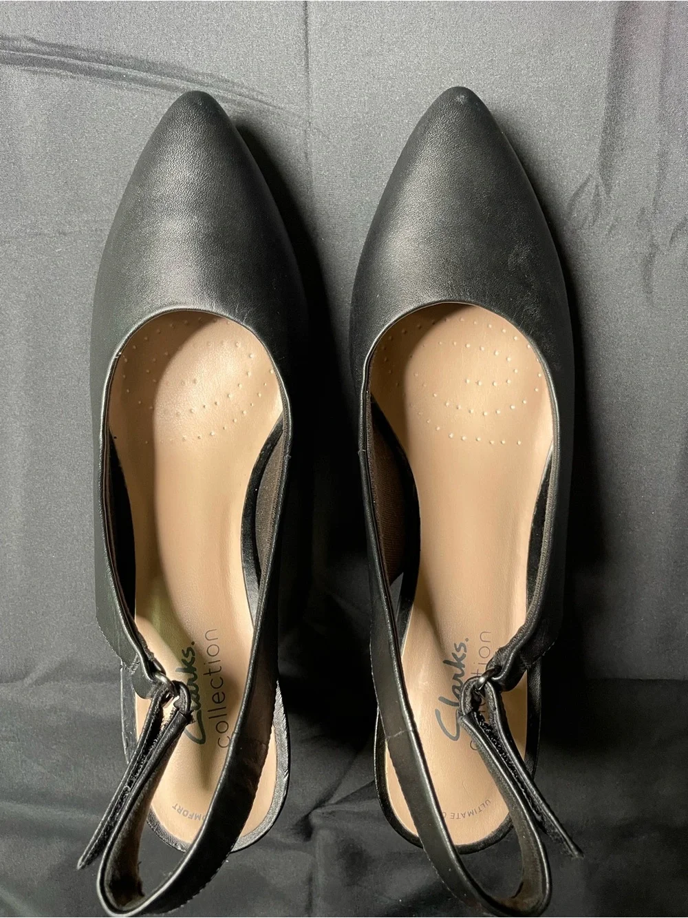 Clarks Black Pointed-Toe Slingback Kitten Heels